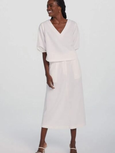 Saia Midi Evasê Cintura Alta