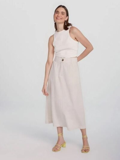 Saia Midi Evasê Cintura Alta