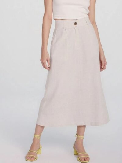 Saia Midi Evasê Cintura Alta