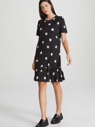 Vestido Curto Estampado com Babado