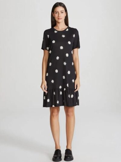 Vestido Curto Estampado com Babado