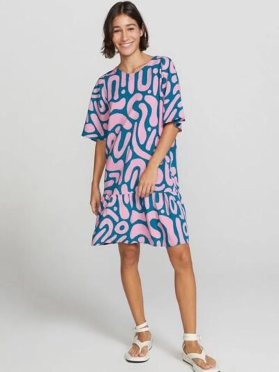 Vestido Curto Estampado com Franzidos