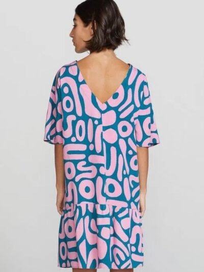 Vestido Curto Estampado com Franzidos