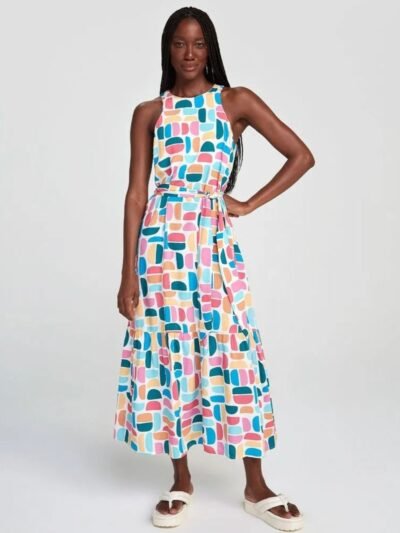 Vestido Midi Estampado com Amarração