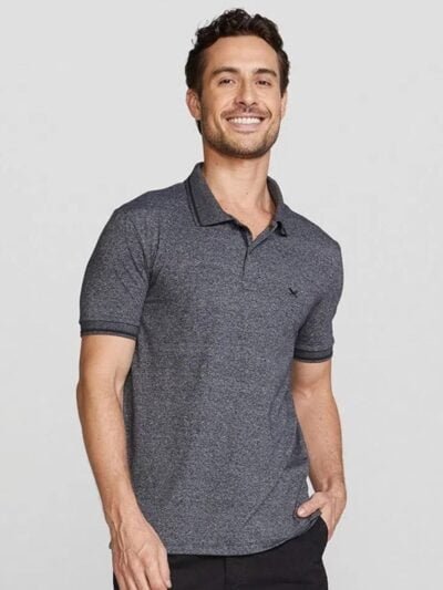 Camisa Básica Masculina Polo em Malha Texturizada