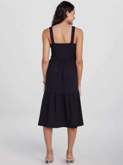 Vestido Midi Decote Reto com Franzidos