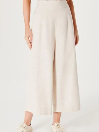 Calça Feminina Pantacourt Cintura Alta em Linho