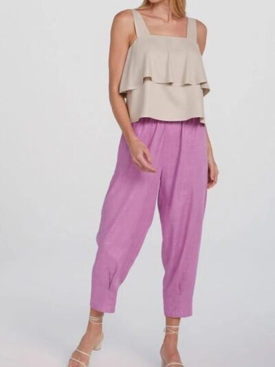 Calça Feminina Slouchy Cintura Alta em Linho