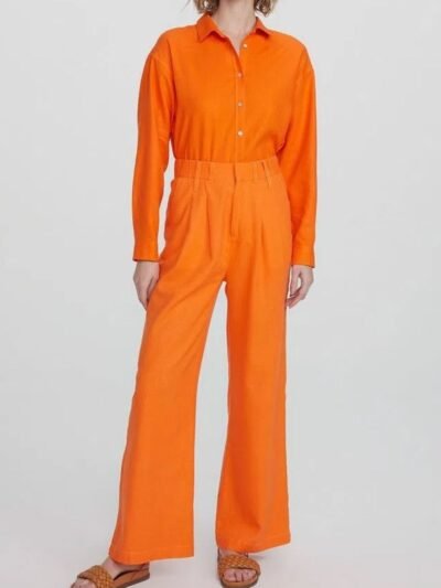 Calça Feminina Reta Cintura Alta em Linho