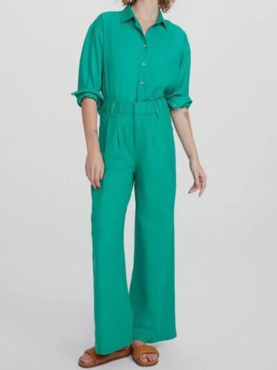 Calça Feminina Reta Cintura Alta em Linho